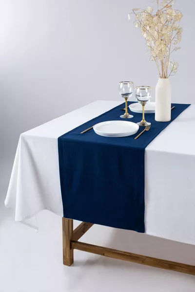 Haut de gamme | Chemin de table lin marine  x 
