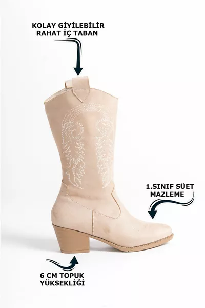 اليدوية مدبب اصبع القدم كريم الكعب نمط التطريز مفصلة من جلد الغزال المرأة فيرمار رعاة البقر الأحذية