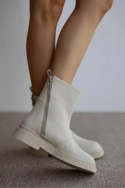 Santa Zipper Детализированные женские сапоги на коротком каблуке - EKRU