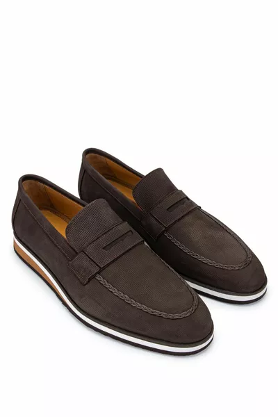 الرجال جلد طبيعي براون Nubuck أحذية المتسكع