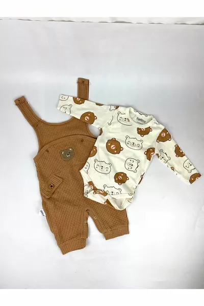 Bear Embroidered Baby Boy Jumpsuit