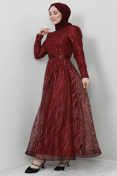 يلدز الحجاب فساتين السهرة بورجوندي