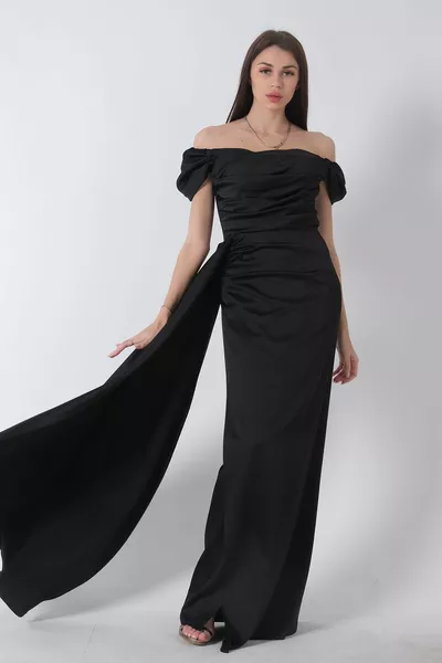 ثنى مفصلة الساتان النسيج مساء اللباس الأسود 