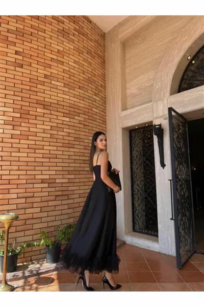 GONNA DONNA TULLE DETTAGLIATO MIDI LUNGHEZZA ABITO DA SERA CON SPALLINE