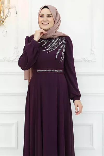 Belgin Chiffon Abendkleid Pflaume