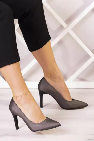 Gowa Plus Антрацитна сатенена вечерна рокля на стилет 9 см.