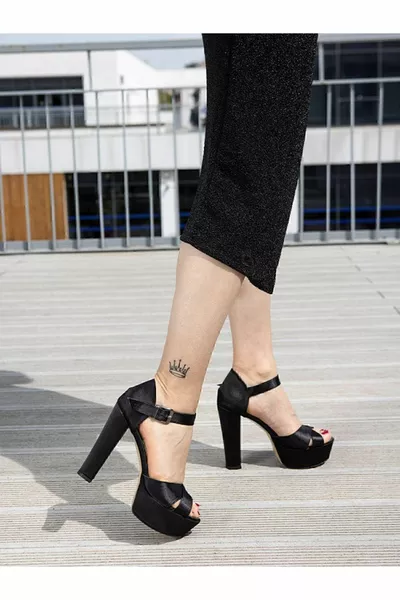 Lola Black Satin Platfrom con tacco cravatta alla caviglia Evening Dress Shoes