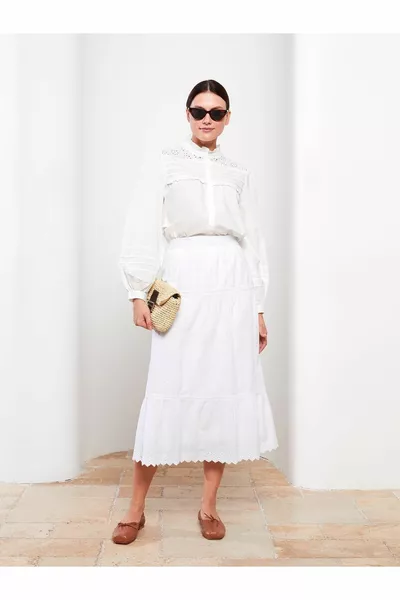 Damenrock aus bedruckter Popeline mit elastischer Taille und elastischer Taille