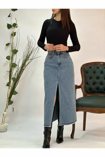 Denim rok met split aan de voorkant