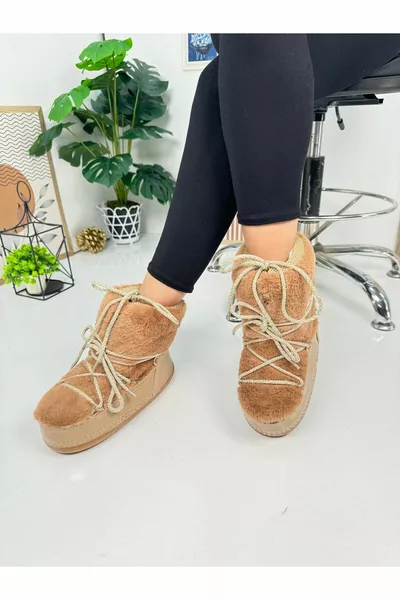 عارضة المرأة القهوة أحذية الثلج الفراء الدانتيل متابعة الأم ابنة مريحة اصطف نعل سميك 