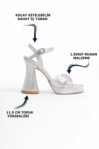 الفضة لامعة الحجر الصليب الشريط مشبك سميكة عالية الكعب المرأة مساء اللباس الأحذية