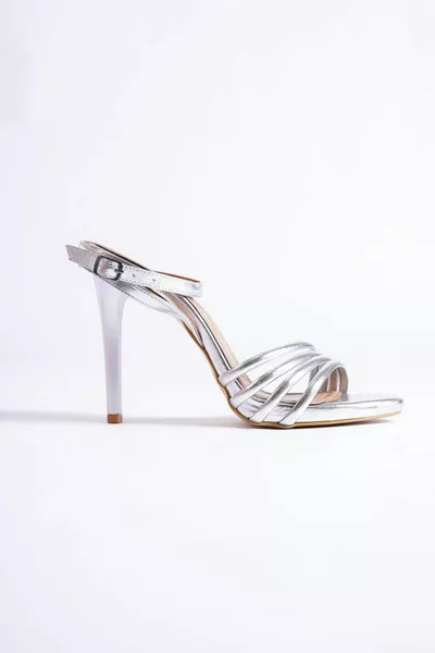 Abiti da sera con tacco con plateau multi-cinturino in argento Havana