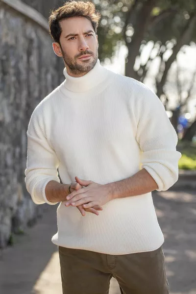 Erkek Balıkçı Yaka Selanik Örgü Spor Triko Kazak 