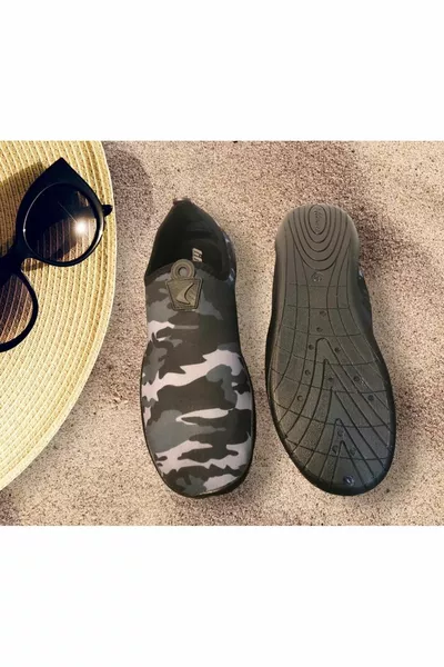 أحذية حمام السباحة والبحر والشاطئ شبكة سوداء (احصل على حجم قدمك بالكامل)