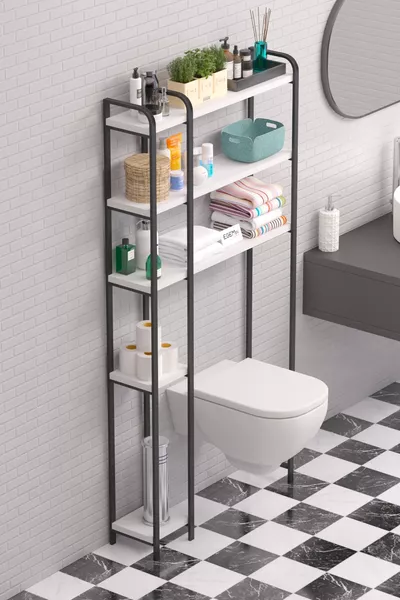Multifunctionele Badkamer Organizer voor Achter het Toilet, Toiletplank, Boven het Toilet Plank en Borstelhouder, Handdoekhouder