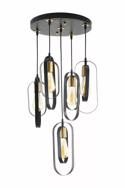 Koza 5-Light Round Black Modern Youth Room Kitchen Retro Living Room Pendant Chandelier