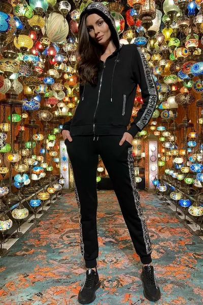 مقنعين كريستال ستون 3 الموضوع سستة القطن المرأة تصميم أنيق بالإضافة إلى حجم مجموعة بدلة رياضية