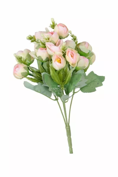 Изкуствен букет мини пъпка божур и роза  см светлорозов