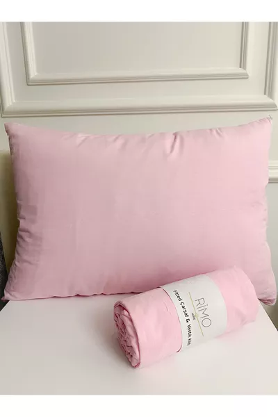 Drap-housse en ranforce rose pour lit double king-size avec taie d'oreiller