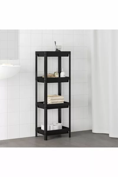 Retro Shelf Unit 4-Tier Black Vesken Organizer Rectangular Non-Warranty Plastic Modern Black