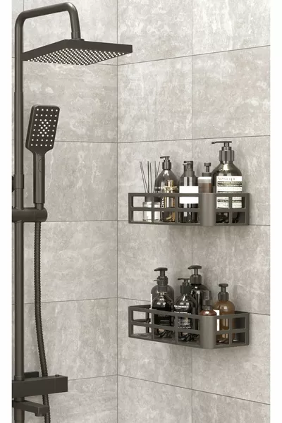 2-delige Plakbare Badkamerplank Organizer, Shampoo, Zeep, Douchegel (PR)