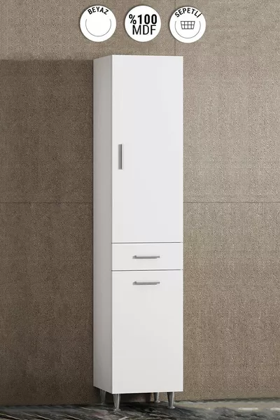 Cm Height Cabinet MDF White with Basket