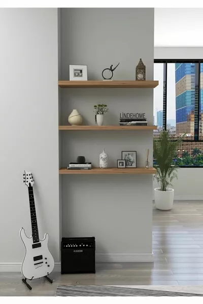 رف جدار صلب مكون من 3 قطع، مكتبة، رف كتب