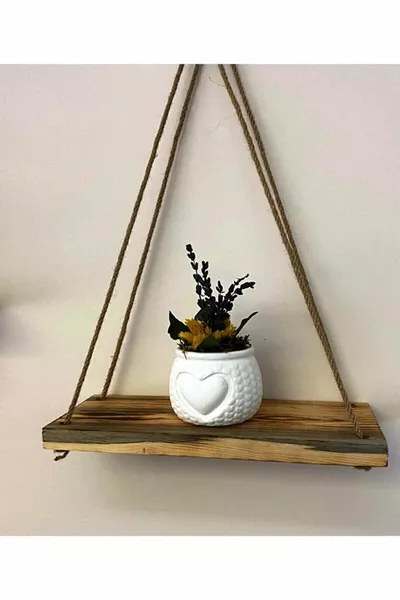 4 Stuks Decoratief Houten Wandplank met Touw, Boekenplank & Bloemenrek, Breedte: 9 cm, Lengte: cm