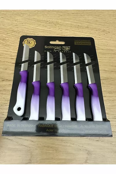 6 бр. назъбени ножа за плодове и зеленчуци, лилаво мраморни