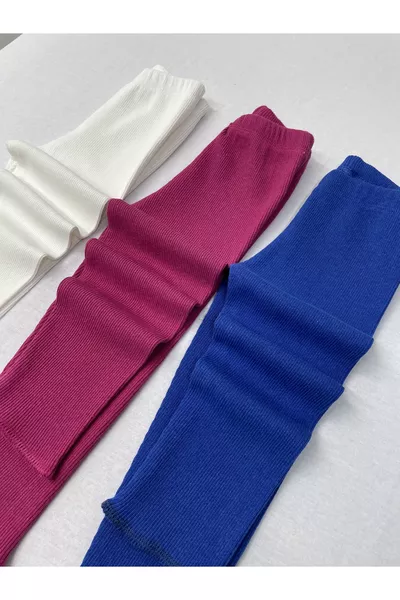 Fun Kids Ribbed Stretch White - Navy - Fuchsia 3-Pack Winter Kids Leggings for Girls and Boys