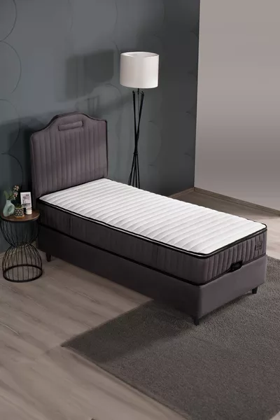Royal Lux Ottoman Base and Headboard Set with Spring Mattress and Storage in Anthracite
