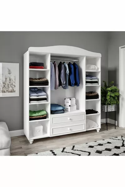 Romantische 4-deurs kast met 2 lades en spiegel (%MDF)