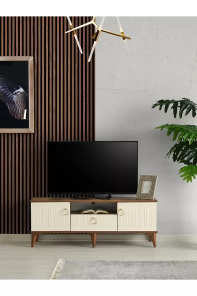 Cm Membrane Top TV Stand Walnut Cream
