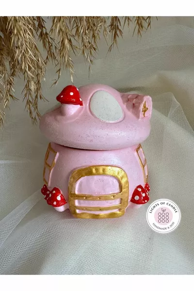 Bougeoir en béton en forme de champignon parfumé à la rose sur le thème de la maison de fée