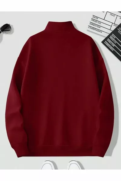 sweat-shirt oversize unisexe bordeaux à col montant zippé