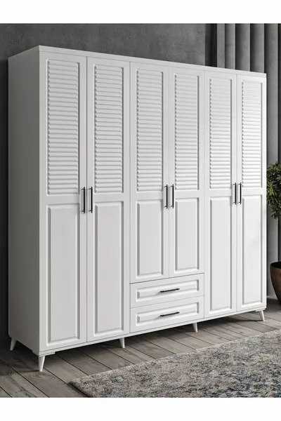 Armadio bianco in MDF completo con 6 ante, montaggio gratuito