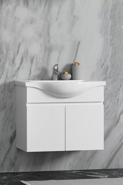 Yıldız cm Wit MDF Hangende Badkameronderkast met Keramische Wastafel