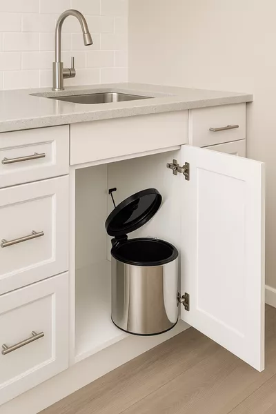 Метален кош за боклук под мивка и кухненски плот, хромиран, съвместим с всички шкафове, за вътрешна употреба в шкафа