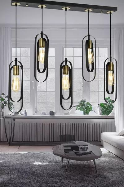 Koza 5-Piece Linear Black Modern Youth Room Kitchen Retro Living Room Pendant Chandelier