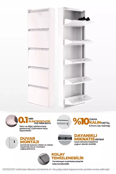 Locked 5-Tier Metal Shoe Rack - White