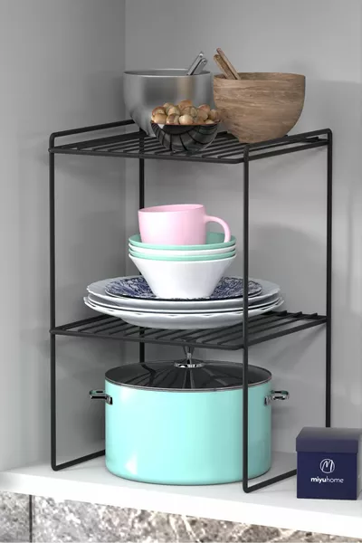 Scaffale da Banco a 3 Ripiani Portaoggetti da Bagno Organizer per Interno Armadio Scaffale da Cucina per Piatti e Pentole