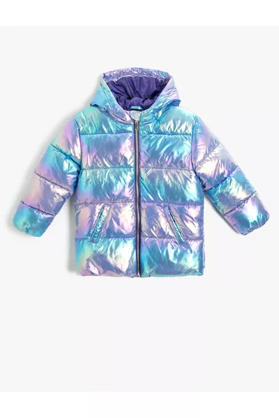 معطف مبطن كبير الحجم بغطاء للرأس لامع