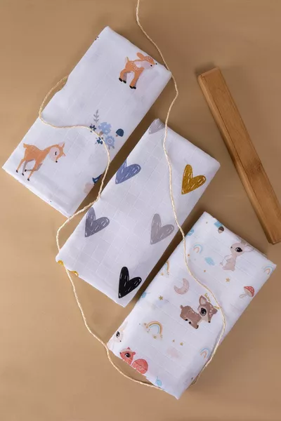 Çok Amaçlı Müslin Örtü &battaniyeli 3 ‘lü Set % Pamuk Organik 