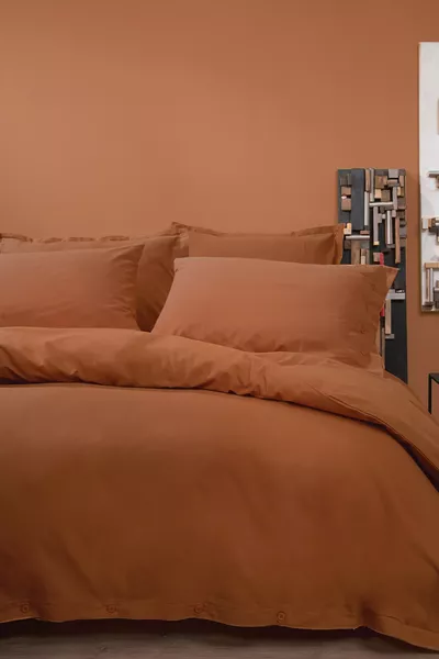 Effen Tweepersoons Ranforce Wasbaar Dekbedovertrekset - Klei