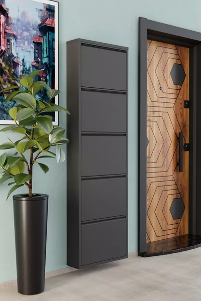 5-Door Metal Shoe Cabinet Anthracite