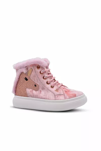 هيرا يونيكورن منقوشة أفخم الفراء طفلة الأحذية الوردي