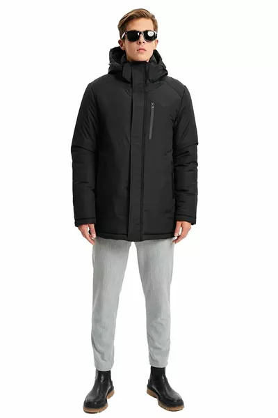 Manteau d’hiver à capuche amovible coupe-vent noir pour homme et manteau et parka
