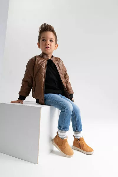 Anatomische Freizeitstiefel aus sandfarbenem Echtleder für Jungen