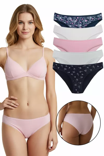 Women's Daily Cotton Panties Mixed Colors Slip 5-Pack Set 