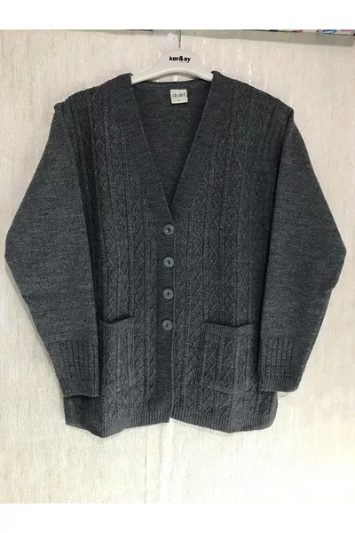 Thick Wool Knit Cardigan with Pockets and Buttons Winter Mother Jacket